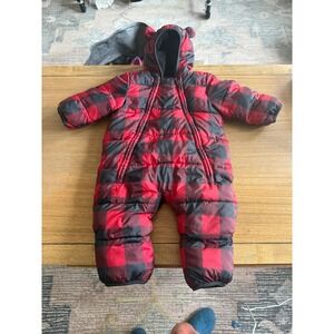 Baby GAP Red Black Plaid Hooded Snowsuit Bunting 0-6 Months Primaloft